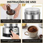 Moedor Elétrico de Café, Grãos e Temperos em Inox | Triturador Multifuncional