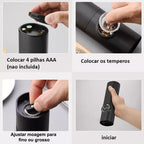 Moedor Elétrico de Sal e Pimenta | Ajuste de Moagem Automático